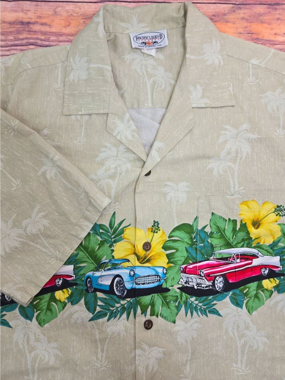 Pacific Legend Mens Classic Cars Hawaiian Shirt Size Large